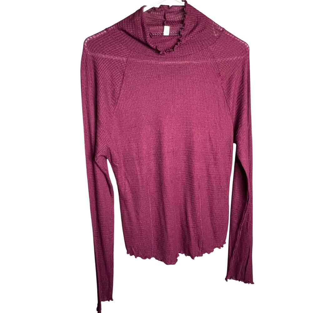 Free People Deep Red Ribbed Long Sleeve Top - Picture 2 of 10